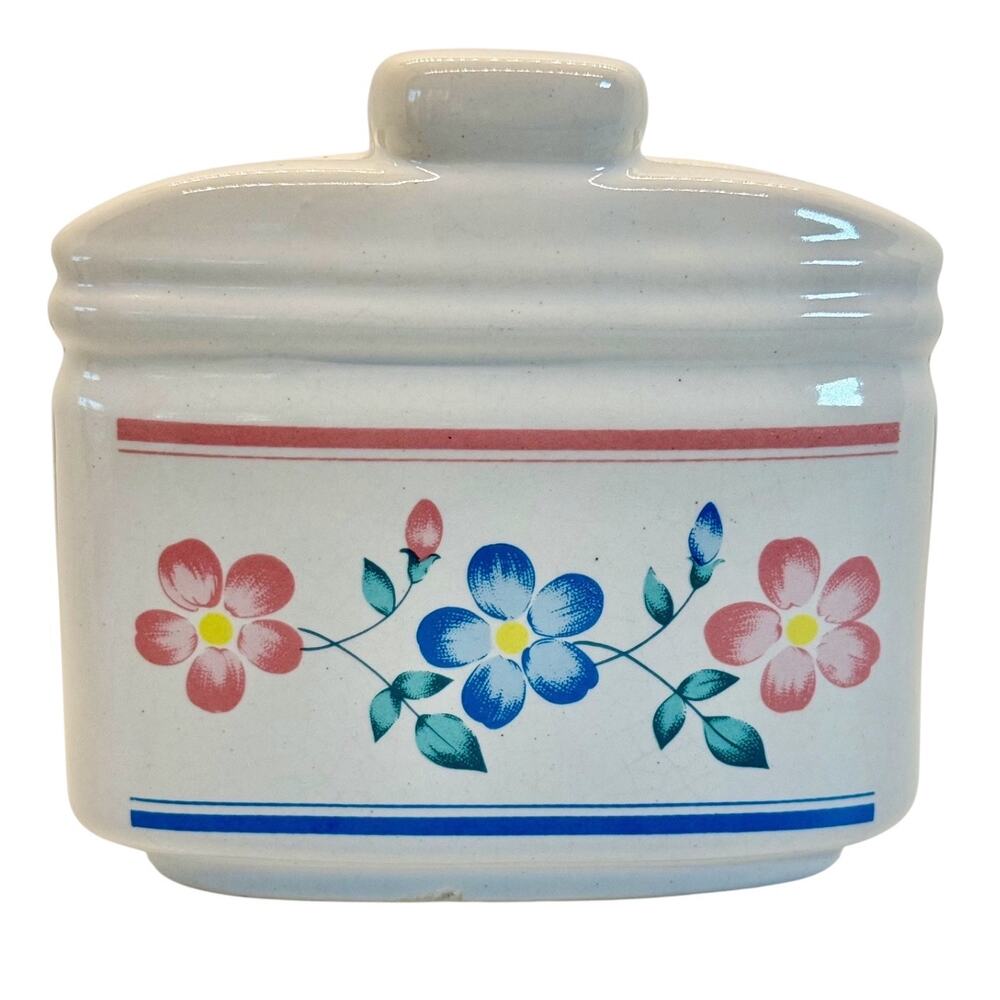 VTG Floral Ceramic Napkin Holder White Pink Blue Flowers Cottagecore Table Decor